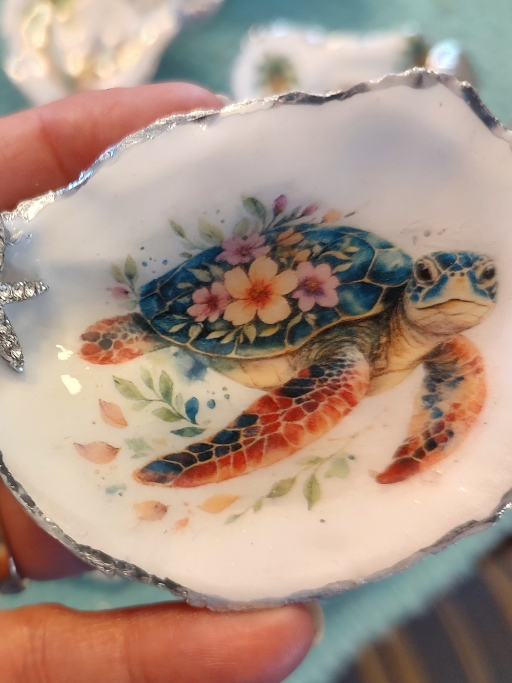 Nautical Shells Art Dish With Metal Base